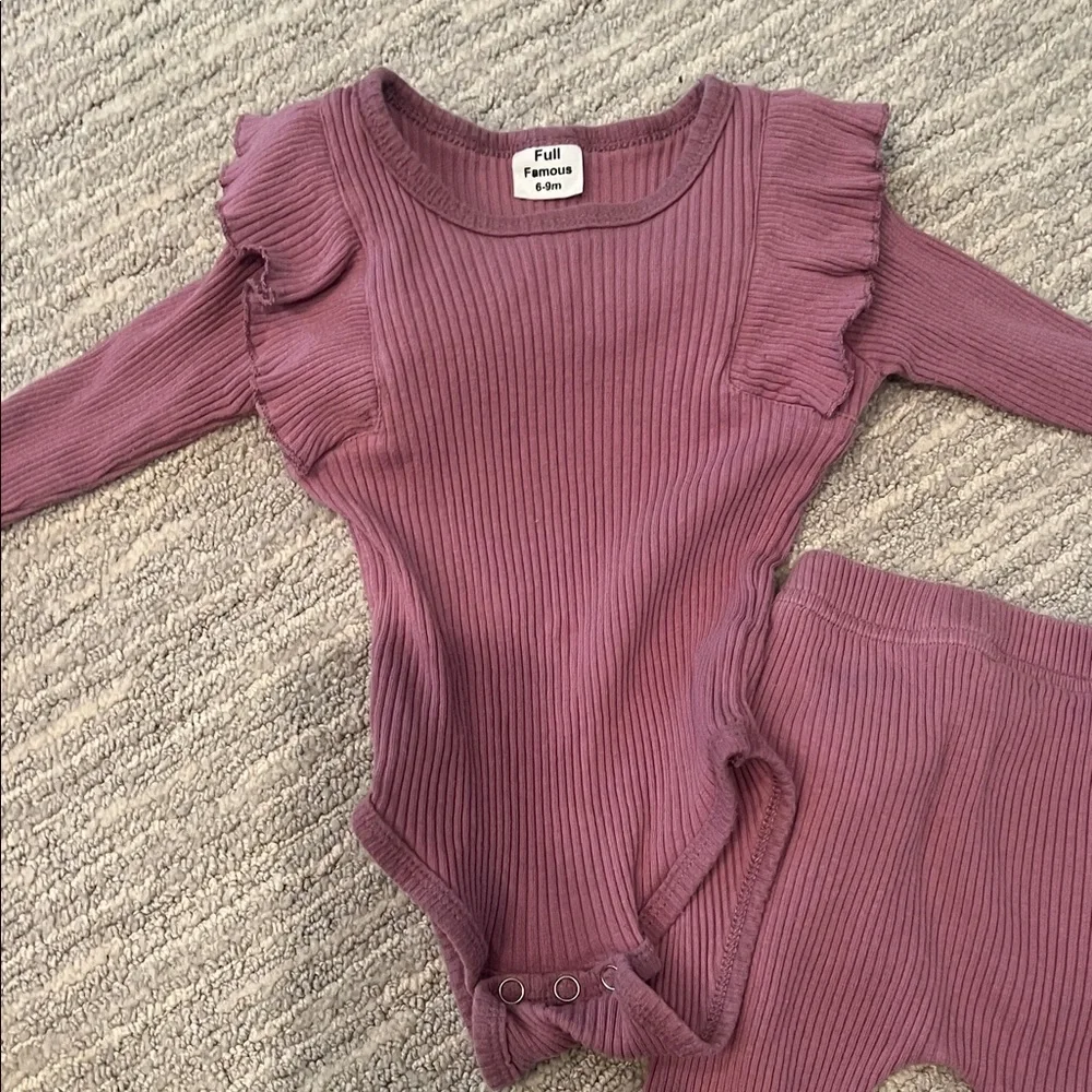 Kids Ribbed Matching Set in Mauve